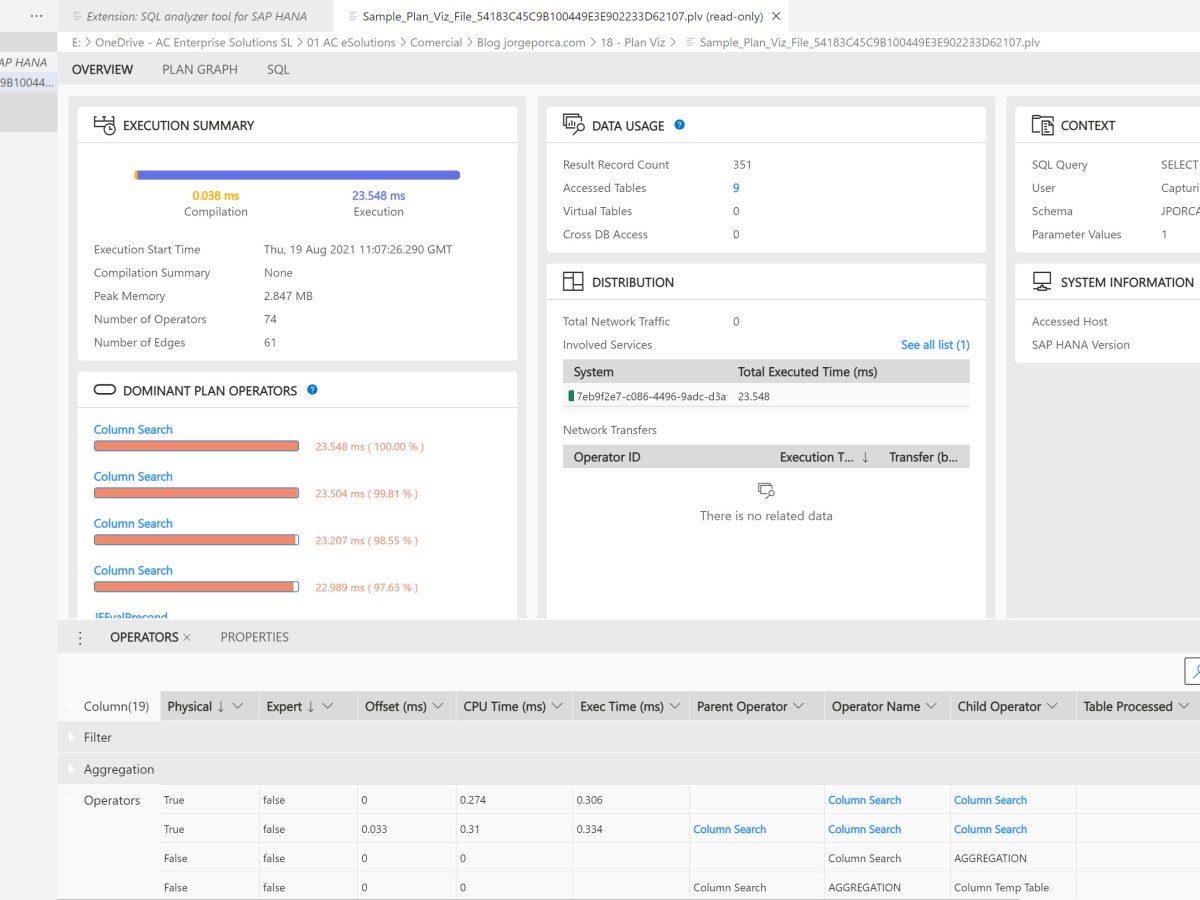 SAP Hana SQL Plan Analyzer en Visual Studio&nbsp;Code
