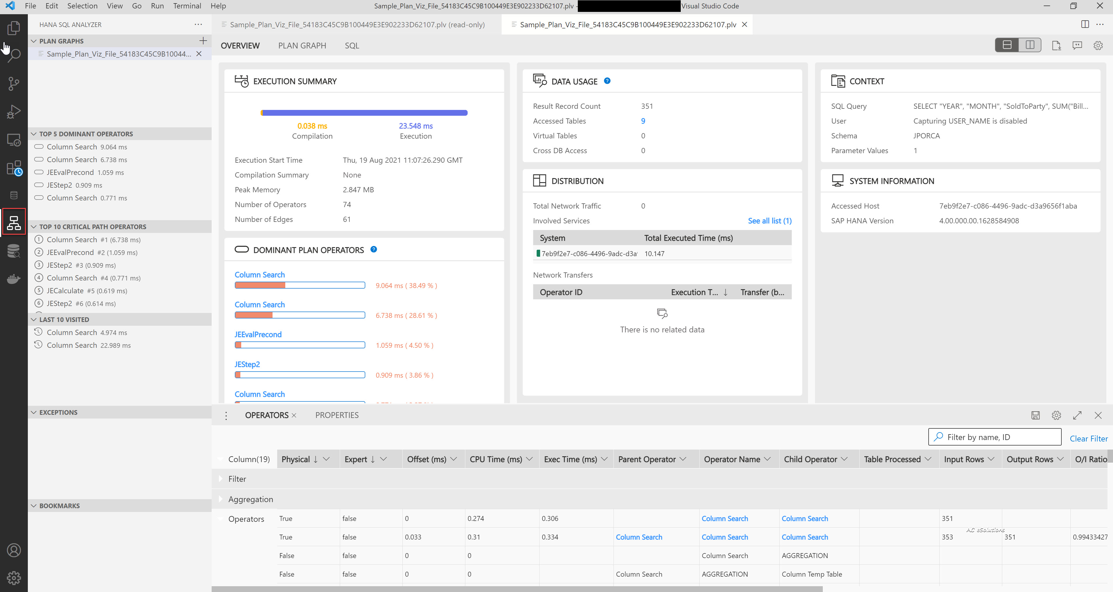 SAP Hana SQL Plan Analyzer en Visual Studio Code – @jorgeporca